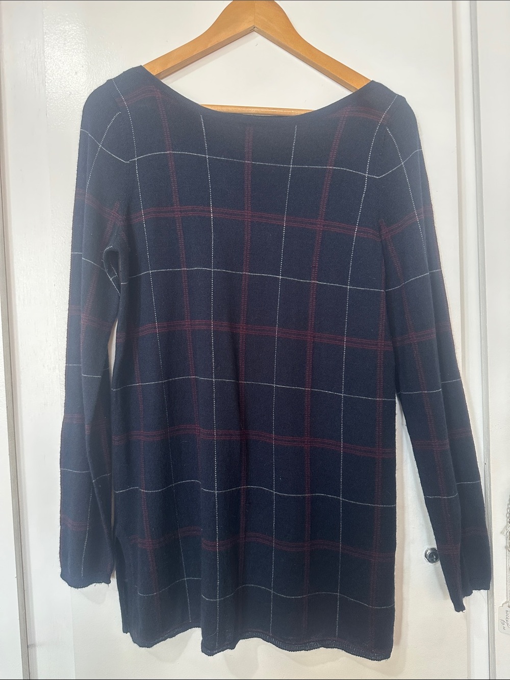 The Limited Navy Sweater with Burgundy & White Windowpane Plaid